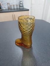 Vintage Amber Glass Boot Vase, 16cm Tall