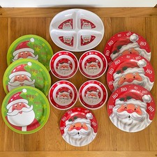 12 Piece Christmas Santa Melamine Plastic Dinner Set Plates Bowls Buffet Nibble