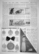 Original Old Antique Print 1910 Christmas Presents Reading Stand Bengers Food