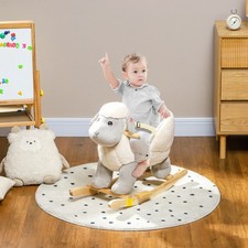Rocking Horse, Rocking Lamb with Safety Belt, Sound, for Ages 18-36 Months, Grey