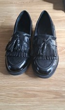 Dune London Leather Shoes Women's Flat Black Patent Loafers Uk Size 6