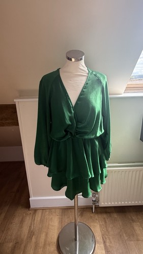 Green satin zara ruffle - satin, ruffle/rara