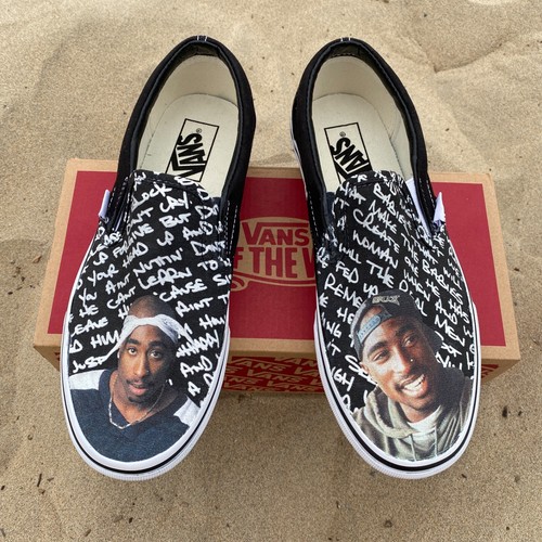 Customized tupac vans slip - slip, on