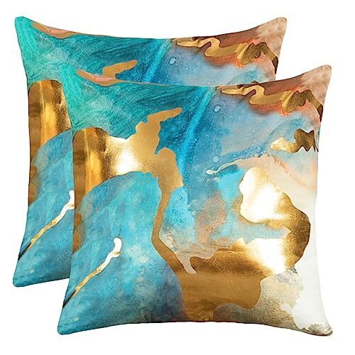 Teal and gold pillow - and,