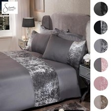 Sienna Crushed Velvet Panel Duvet Cover with Pillow Case Bedding Set Silver Grey