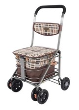Folding Shopping Trolley with Seat Elderly Shopping Aid with Wheels for Grocery