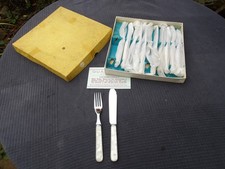 Set of 6 Vintage Stainless Steel Fish Knives & Forks With Pearl Effect Handles