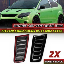 2x Bonnet Vents Hood Trim ABS Plastic Gloss Black For Ford Focus RS ST MK2 Style