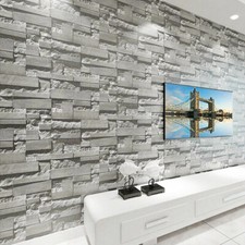 3D·Grey Brick Effect Wallpaper Realistic Slate Stone Vintage Textured,Home Decor