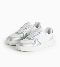 Silver Panel Faux Leather Trainers Size Uk 6