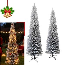 Artificial Christmas Tree Snow Flocked 5-6ft Slim Pencil Frosted Xmas Home Decor