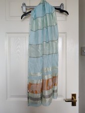 Beautiful 100% Silk Lovely Elephant Scarf Blue Shiny Metalic Lightweight Spring