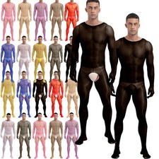 UK Mens Bodystockings Clubwear Bodysuit Crotchless Jumpsuit Adult Lingerie Sexy