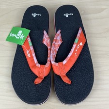 Sanuk Women’s Size 8.0 Yoga Mat 2 Prints Hawaii Orange Flip Flop Sandals NWT!