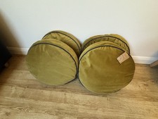 4  x Made.com Round Velvet Cushions Ochre w/Navy Piping 43cm New w/Tags