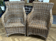 PAIR of Natural Wicker Armchair  Conservatory/Patio/Kitchen /Occasional