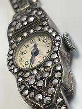 Antique sterling silver '925' and marcasite stone ladies wrist watch for repair