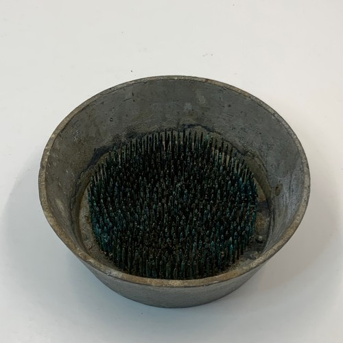 Vintage metal flower frog bowl - vintage,