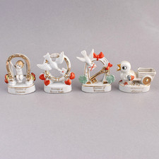 4 Victorian/Edwardian SOUVENIR FAIRINGS Love/Good Luck MINIATURE ORNAMENTS