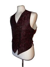 Vintage Dunn & Co Waistcoat Burgundy Red Black 1950s Brocade Pocket Vest Britain
