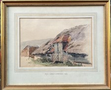 Gerald Ackermann (British, 1875-1959) : "Thatched Barn", pen & ink watercolour