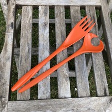 Vtg Mepal Melamine Rosti Salad Servers Utensils Orange MCM Denmark Hutzler