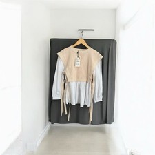 ZARA Contrast Textured Side Tie Crop Top Blouse White Cream Size S NWT