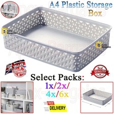 A4 Paper Tray Curver Basket Plastic Rattan Desk Organiser Filing Storage Box 1/6