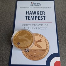 RAF HAWKER TEMPEST ROYAL AIR FORCE 44m ENAMELLED GOLD PLATED MEDAL - coa