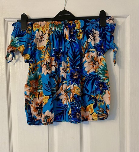 Ladies blue multi bardot top - blue,