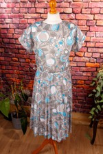 Vintage Original 70S 80S Dress Summer Dress Turquoise Gray Pattern Pleats S