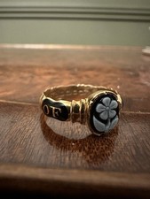 Victorian 18ct Gold Mourning Ring, Enamel, Cameo, Birmingham 1875, P½