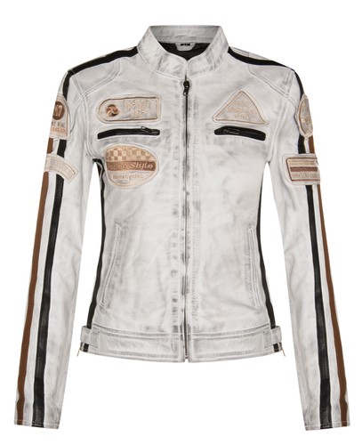 Womens white leather biker - womens,