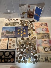 Job Lot Of Coin Collection Uk and World Coins Old Banknotes Token