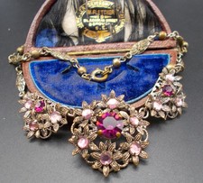 ART DECO CZECH Amethyst Glass Paste Filigree  Floral Vintage Bridal Necklace