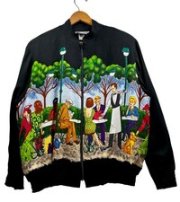 Vintage Starfire Novelty Cafe Scene Bomber Wearable Art Jacket Made in USA Sz 10