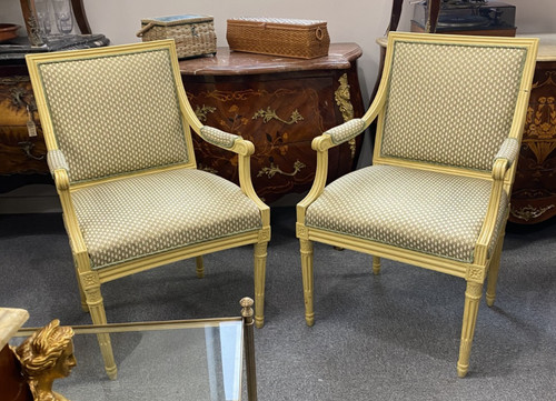 Pair louis xvi upholstered - of,