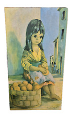 Dallas Simpson MARIE CANVAS Print 1960s Big Eyed Girl Sitting on Market Step VGC