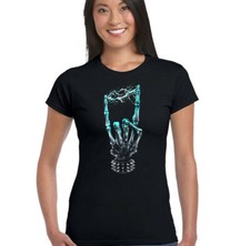 Guitar T-Shirt Womens Electric Music Rock Skull Biker Heavy Metal Motorbike Top