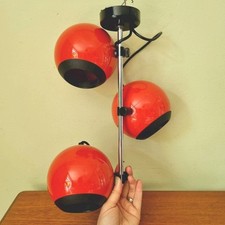 Retro 70's Eyeball Triple Ceiling Light Wall Lamp Red Ball BHS Vintage Original 