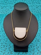 Stunning Chic Cos Long Gold Tone & Agate Stone Heavy Pendant Chain Necklace