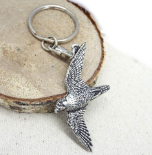 Peregrine Falcon Bird Keyring (Silver Pewter Keychain in a Gift Pouch)