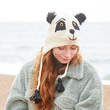 Hand Knitted Woolly Panda Woollen Animal Hat, One Size