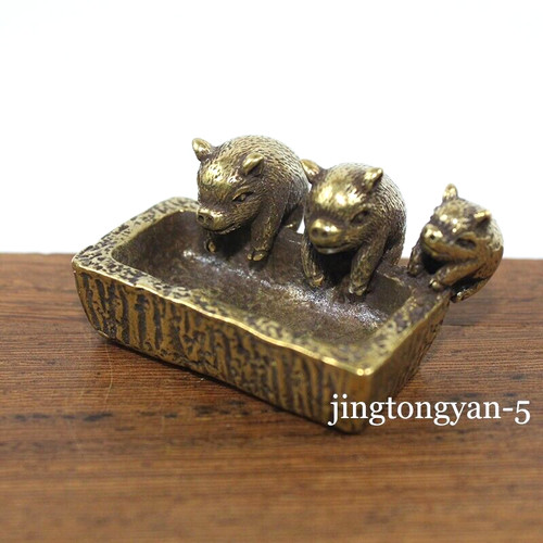 Brass pig figurine statue - brass,
