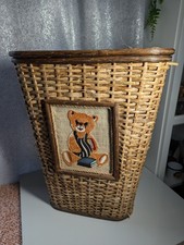 Willow Laundry Basket Teddy Bear Wicker Clothes Hamper Removable Washable CH
