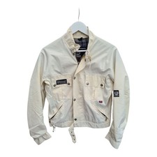Ladies Belstaff Jacket Cream Size 10 Cropped Biker Style Coat