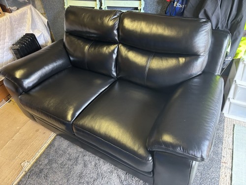 Black leather seater sofa - leather,