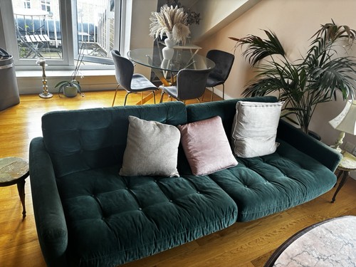 Habitat green velvet seater - green,