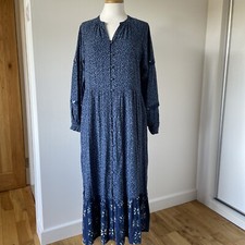 FAT FACE Cora Woodblock Tiered Midi Dress Blue Tones Size UK 12 *VGC* RRP £75