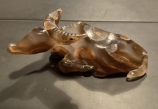Carved Agate Water Buffalo Figure Natural Stone Ornament